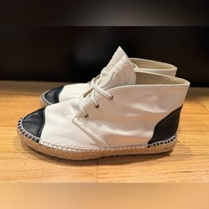 CHANEL White and Black Espadrilles